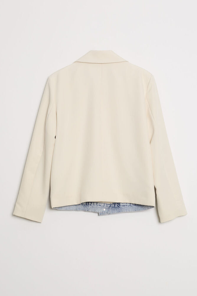 Denim Yelek Detaylı Blok Blazer Kısa Ceket - Taş-Lacivert - 3