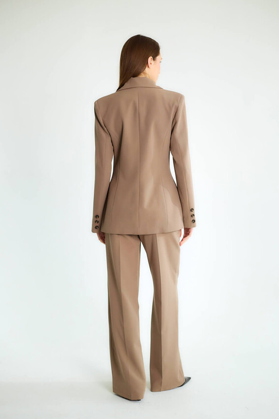 Kruvaze Blazer Ceketli Pantolonlu Takım - Vizon - 4