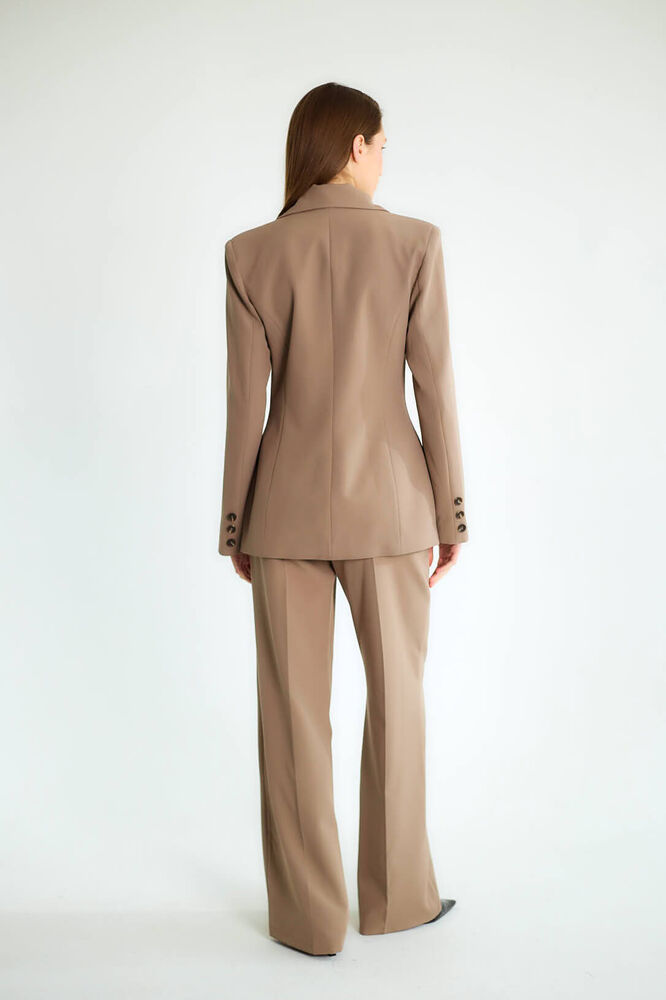 Kruvaze Blazer Ceketli Pantolonlu Takım - Vizon - 4